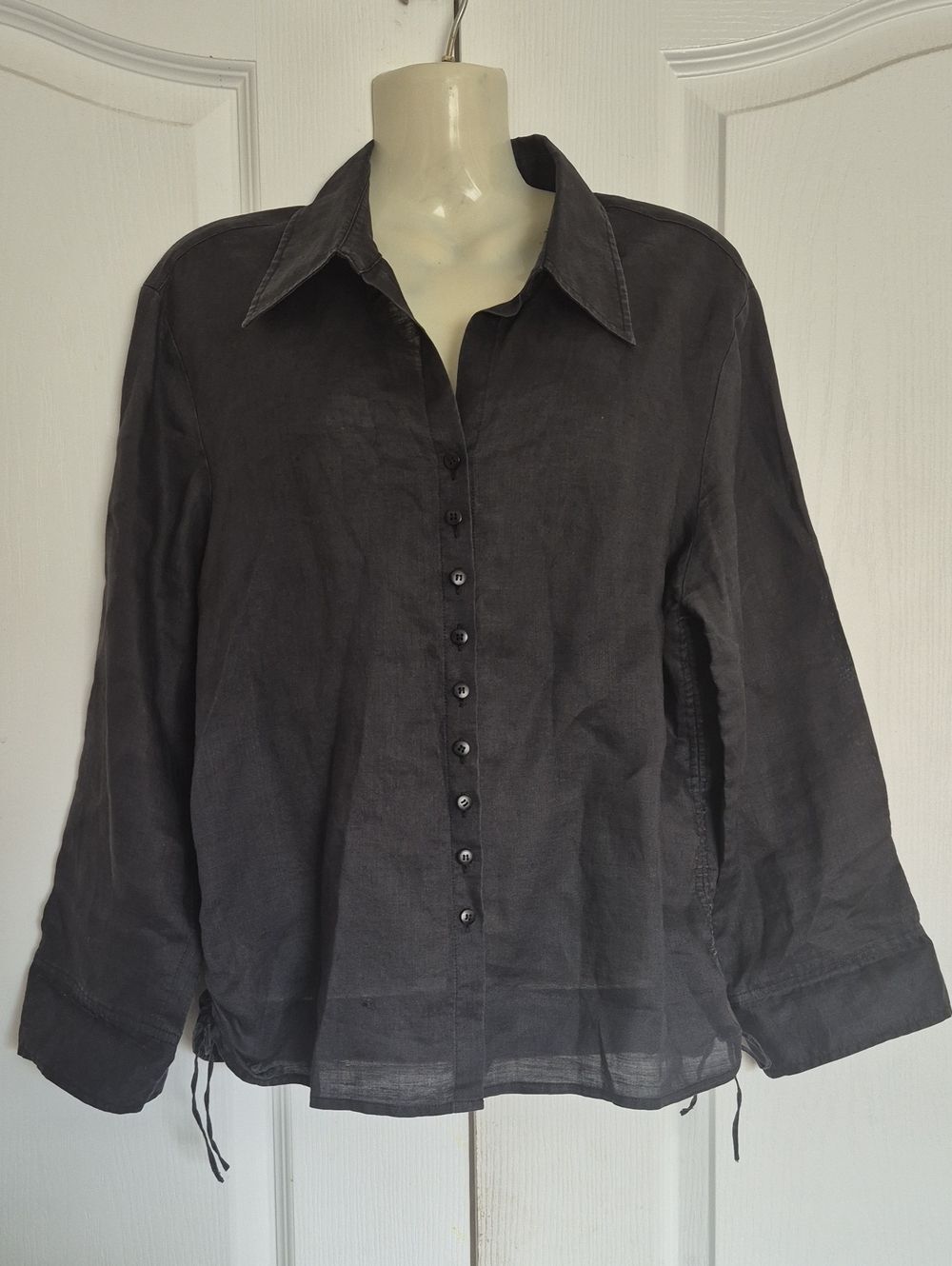 Puli Black Linen Button-Front Long Sleeve Shirt